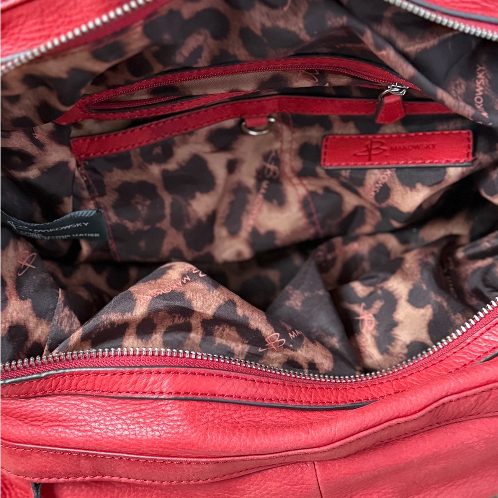 B Makowsky Red Pebbled Leather Hobo Shoulder Bag Silver Hardware Purse - Picture 7 of 11